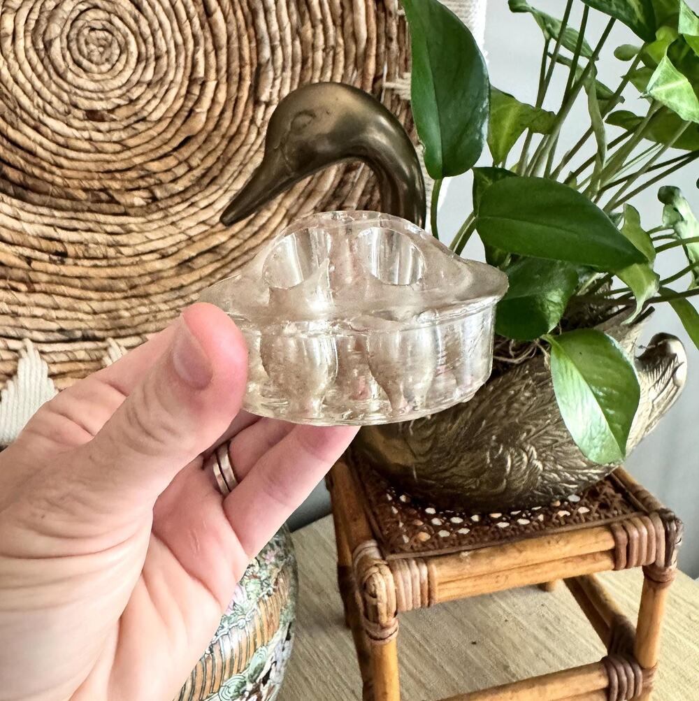 Vintage 7-Hole Domed Glass Flower Frog - Floral Arrangement Stem Holder